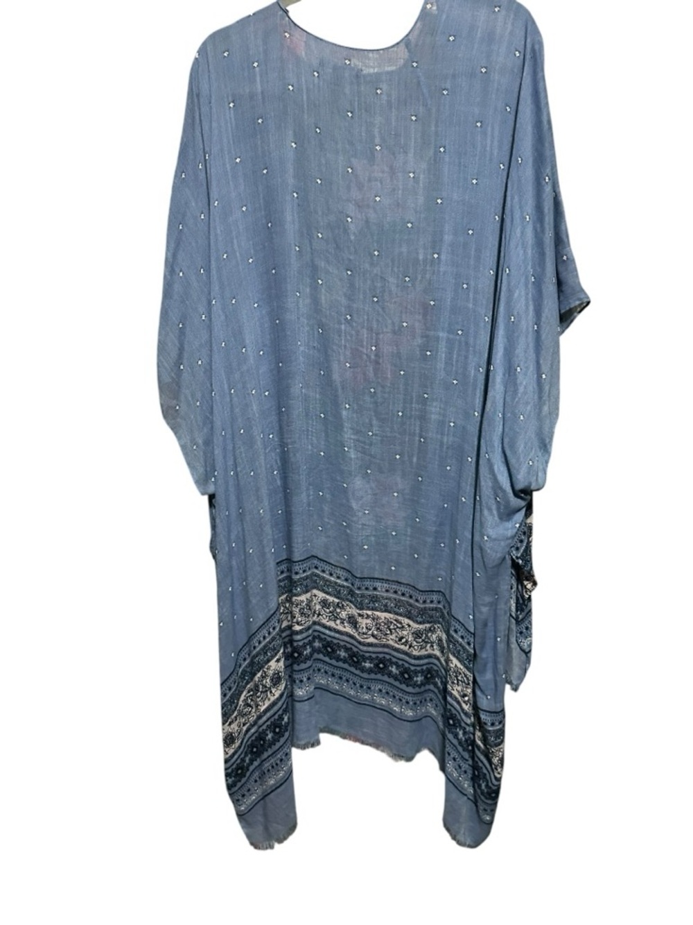 American Eagle Raw Fray Light Blue Patterned Duster Kimono One Size - Picture 3 of 9
